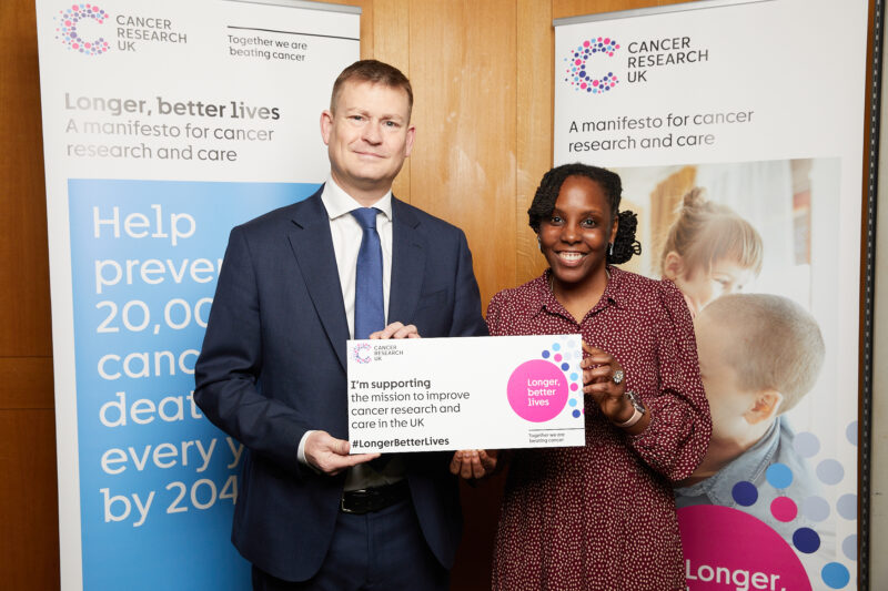 Justin Madders MP with nurse Mercia Jensen, a campaigns ambassador for Cancer Research UK.